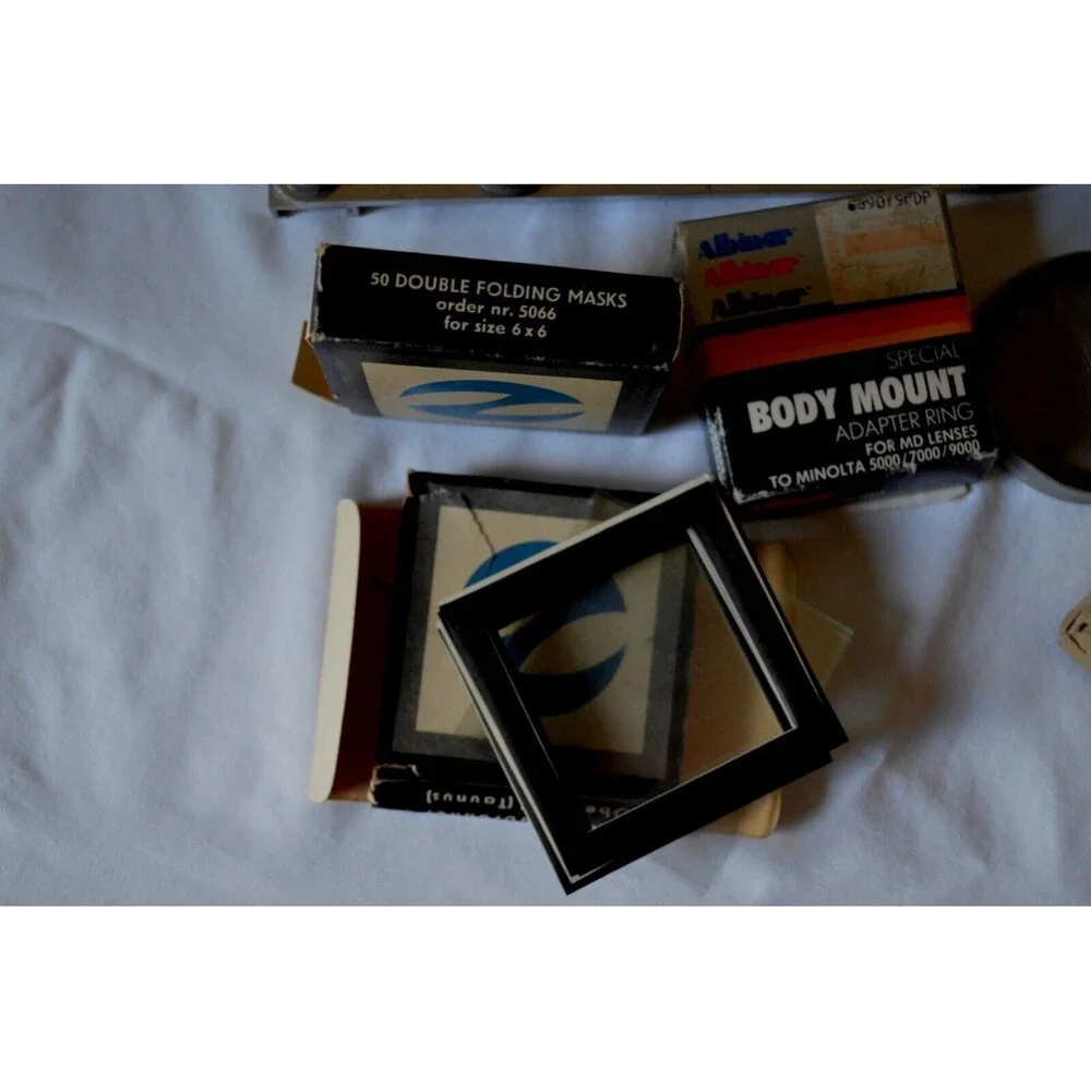 Vintage Camera Accessories Lot Filters Flash Brackets Adapter Ring Folding Masks